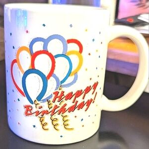 NWOT Vintage 1998 Y2K Happy Birthday Mug Colorful Party Balloons